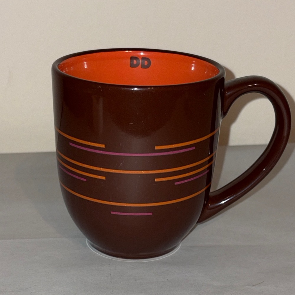 Dunkin' Donuts Brown with Orange Stripes Mug 2011 retro art deco vintage look